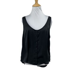 7 For All Mankind Blouse Womens M Medium Black Satin Button Front Sleeveless